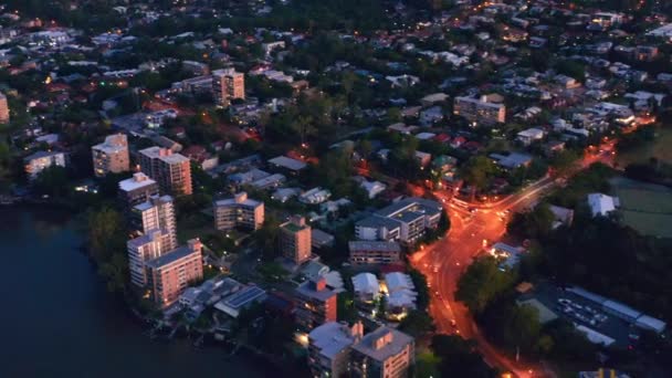 Riverside Suburb Toowong Dusk Brisbane Queensland Australia Aerial Drone Shot — Stockvideo