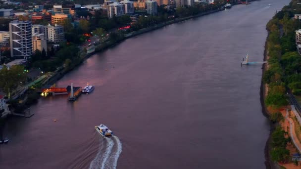 Ferry Boat Cruising Brisbane River Sunset City Views Qld Australia — Stockvideo