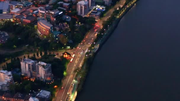 Top View Streets Buildings Nighttime Toowong Riverside Suburb Brisbane Queensland — Stock Video