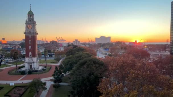 Aerial Dolly Buenos Aires Argentina San Martin Square Beautiful Sunrise — Stock video