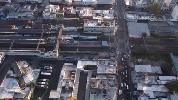 Aerial Top Shot Lomas Zamora Train Station Sunset Buenos Aires — Video Stock