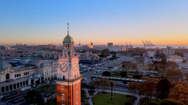 Beautiful Aerial Tracking Shot Clock Tower Buenos Aires Sunrise San — Stok video