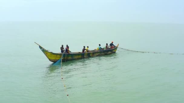 Aerial Shot Boat Canoe Fishing Sea Day_4 — Stockvideo