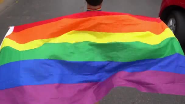 Attractive Young Person Waving His Lgbt Flag His Sexual Freedom — Video