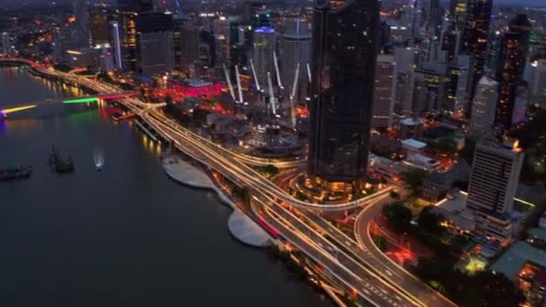 Aerial Timelapse Busy Traffic Motorway Riverside Expressway Brisbane City Cbd — Stockvideo