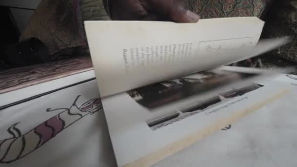 Flipping Opening Old Rusty Ancient Mythology Book Closeup Wide Micro — Video