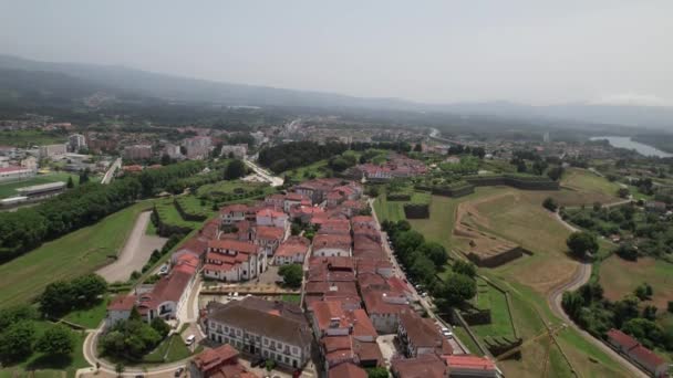 Aerial View Ancient Fortress Walls Village Valena Minho Sunny Day — 图库视频影像