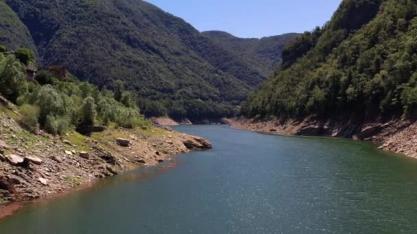 Drone Flight Verzasca Reservoir Ticino Switzerland — ストック動画