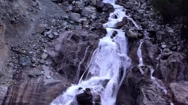 Drone Flight Zinal Valley River Flowing Weisshorn 4505M Valais Switzerland — ストック動画