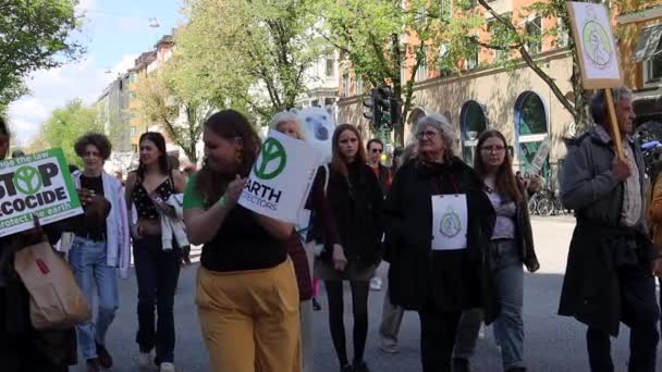 Young Women Signs March Environment Protest Sweden — Stockvideo