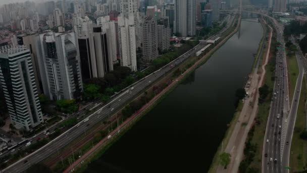 City Buildings Avenue Metropolis Traffic Paulo Aerial Drone Shot — Stock video