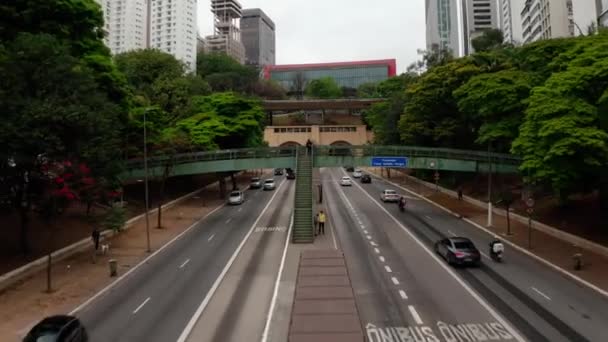 City Buildings Avenue Metropolis Traffic Paulo Aerial Drone Shot — Stok video