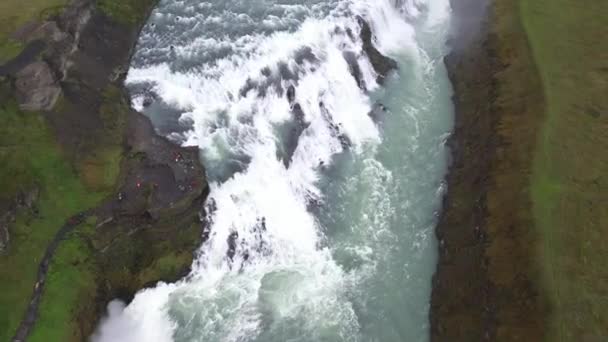 Gullfoss Waterfall Iceland Aerial — Vídeo de stock