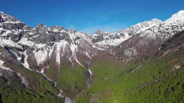 Colorful Mountain Panoramic View Alpine Valley Spring — Stockvideo