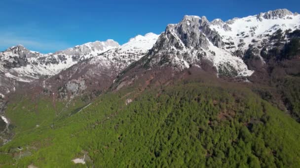 Amazing Alpine Panorama High Peak Mountains Covered White Snow Green — Video