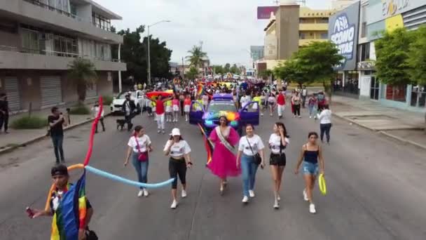 Hundreds People Parade Street Pride Parade Carrying Flags Colors Lgbt — Stock video