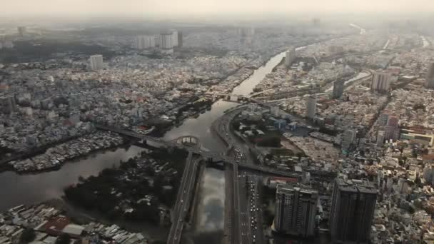 Chi Minh City Vietnam Aerial View Evening Traffic Bridges Buildings — Wideo stockowe