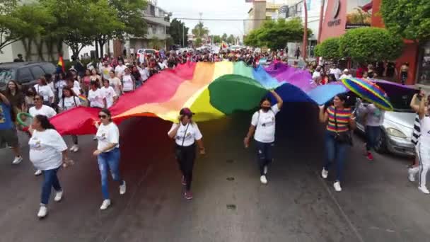 Dozens People Proudly Carry Foot Long Flag Lgbt Community Parade — 비디오