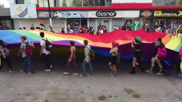Side View Lgbt Community March City Center Showing Support Friends — Video