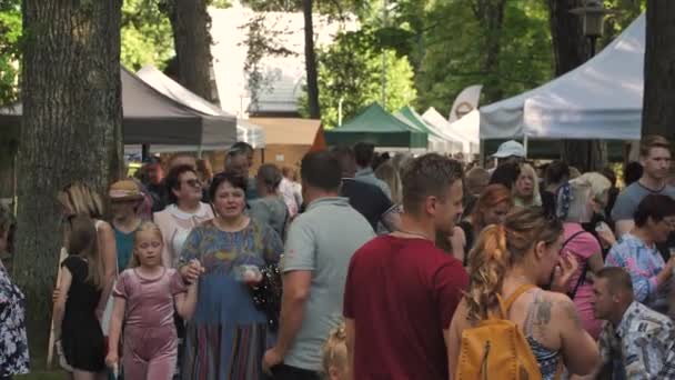 Летний Фестиваль Городском Парке Люди Отдыхали Парке Траве Вечерний Концерт — стоковое видео