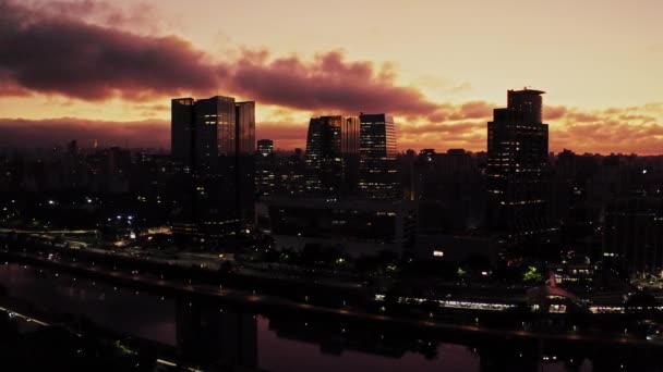 City Buildings Avenue Traffic Sunrise Paulo Aerial Drone Shot – Stock-video