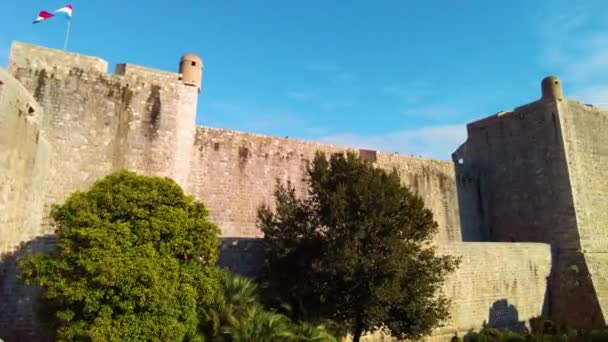 Pohled Staré Obranné Zdi Fort Bokar Západní Roh Dubrovnických Městských — Stock video