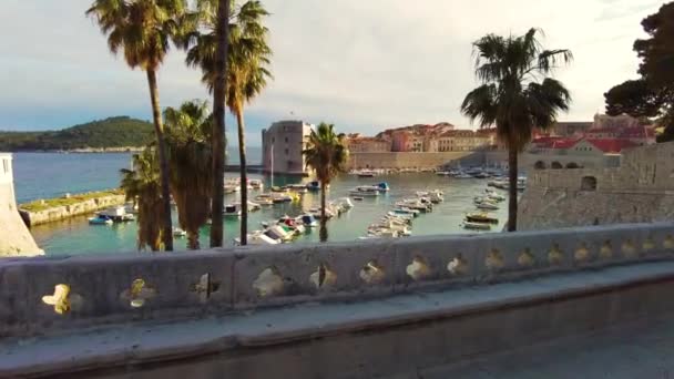 Městský Přístav Starém Městě Dubrovník Chorvatsku Evropa Při Východu Slunce — Stock video