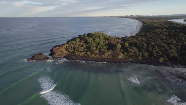 Scenic Fingal Headland Beach New South Wales Australia Aerial Drone — Stockvideo