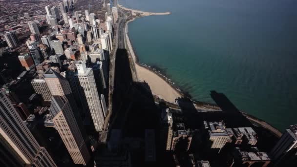 Wider View Timelapse Building Shadows Moving Chicago Lakefront — Stock videók