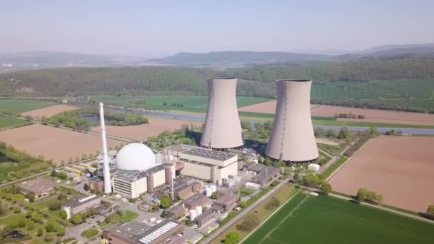Aerial Drone Footage Grohnde Nuclear Power Plant Germany — Video Stock
