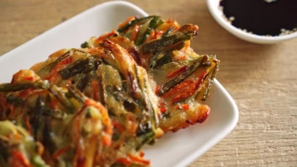 Pajeon Koreaanse Pannenkoek Koreaanse Pizza Koreaanse Traditionele Gerechten — Stockvideo