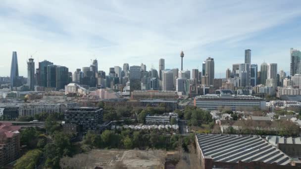 Aerial Shot Sydney City Center Morning Drone Moving Cbd Revealing — 图库视频影像