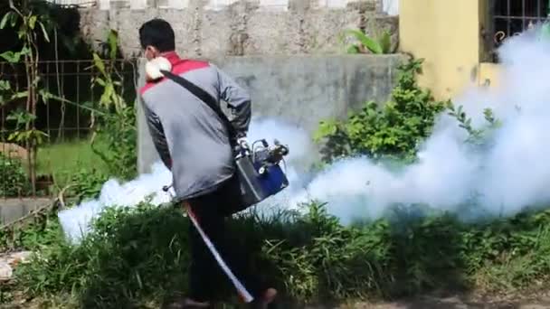 Persona Profesional Con Equipo Que Usa Una Máquina Niebla Con — Vídeo de stock