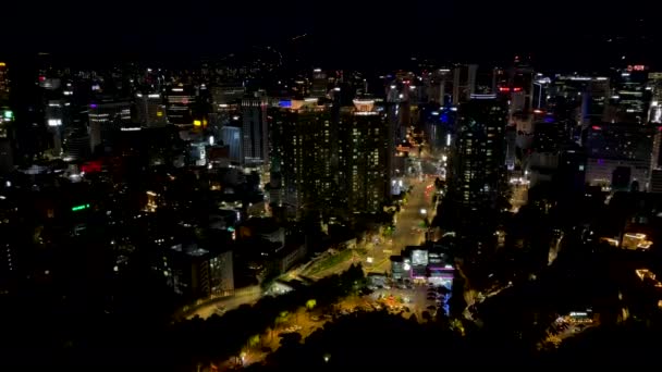 Drone View City Skyline Seoul City Night Lighting Buildings Skyline — Stockvideo