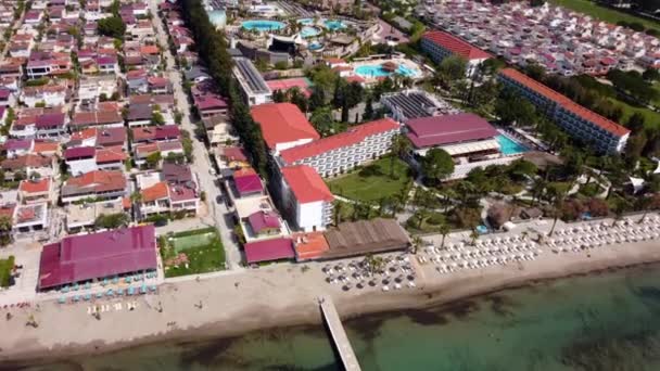 Sandy Beach Beachfront Hotels Holiday Resorts Aegean Sea Kusadasi Turkey — Stock videók