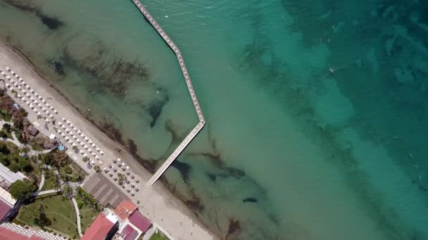 Platform Mediterranean Sea Meeting Sandy Beach Kusadasi Aydin Turkije Top — Stockvideo