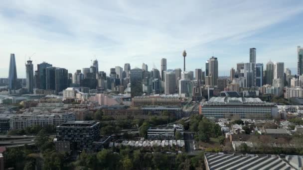 Кинематографический Вид Сиднея Cbd Показывает Красивые Небоскребы Развитие Города Длинный — стоковое видео