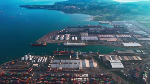 Port Shipping Containers Koper Capodistria Slovenia Aerial — Stok Video
