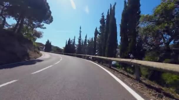 Pov Shot Cyclist Climbing Hill Riding Remote Rural Road Catalunya — Vídeo de Stock