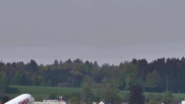 Swiss Airlines Airplane Taking Air Airport Runway Slow Motion — Stockvideo