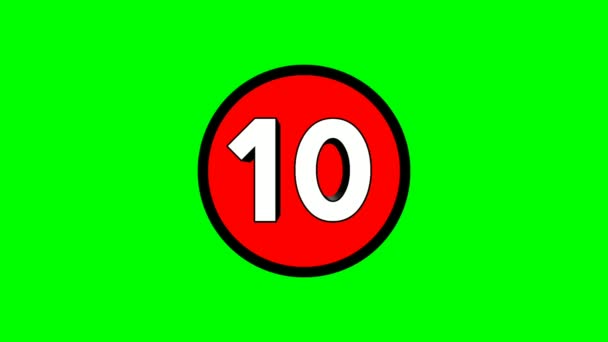 Animation Cartoon Number Ten 10In Red Circle Green Screen Background — Vídeo de stock