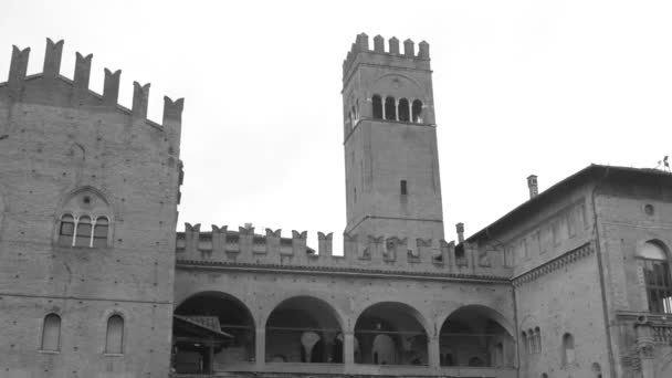 Black White View Palazzo Del Podesta Podesta Palace Piazza Maggiore — Stok video