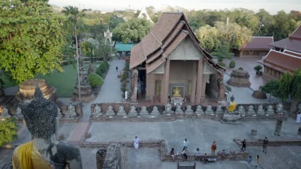 Top View Wat Yai Chai Mongkhon Buddhist Temple Travelers Ayutthaya — Stockvideo