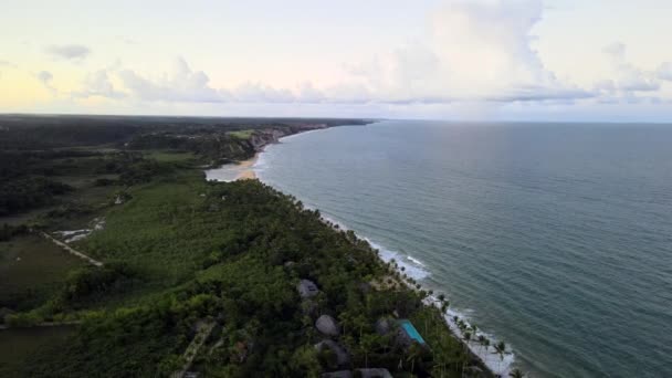 Aerial Beautiful Tancoso Beach Brazil Spinning Shot — Stockvideo