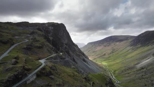 Aerial Hyperlapse Looking Honister Pass English Lake District Moody Clouds — Video