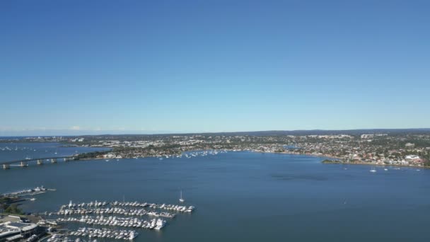 Stunning Aerial View Blue Ocean Boats Marina Sydney Harbour — Video Stock