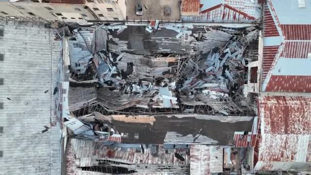 Edificio Abbandonato Distrutto Disastro Naturale Ambientazione Urbana Americana Centro Rivelazione — Video Stock