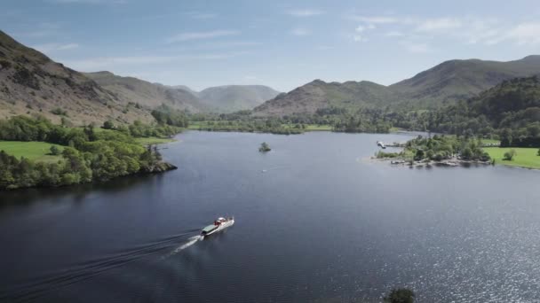 Steamer Boat Ullswater Lake English Lake District Sails Glenridding Bright — Stockvideo