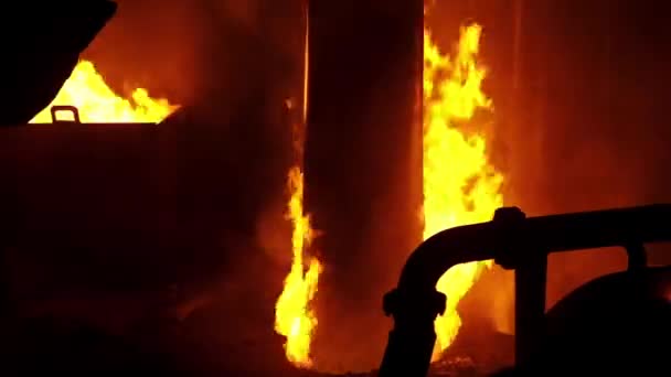 Furnace Smelting Scrap Metal Romania — Stockvideo