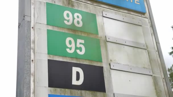 Abandoned Sign Board Fuel Types Prices Rustic Gas Station — Vídeo de Stock